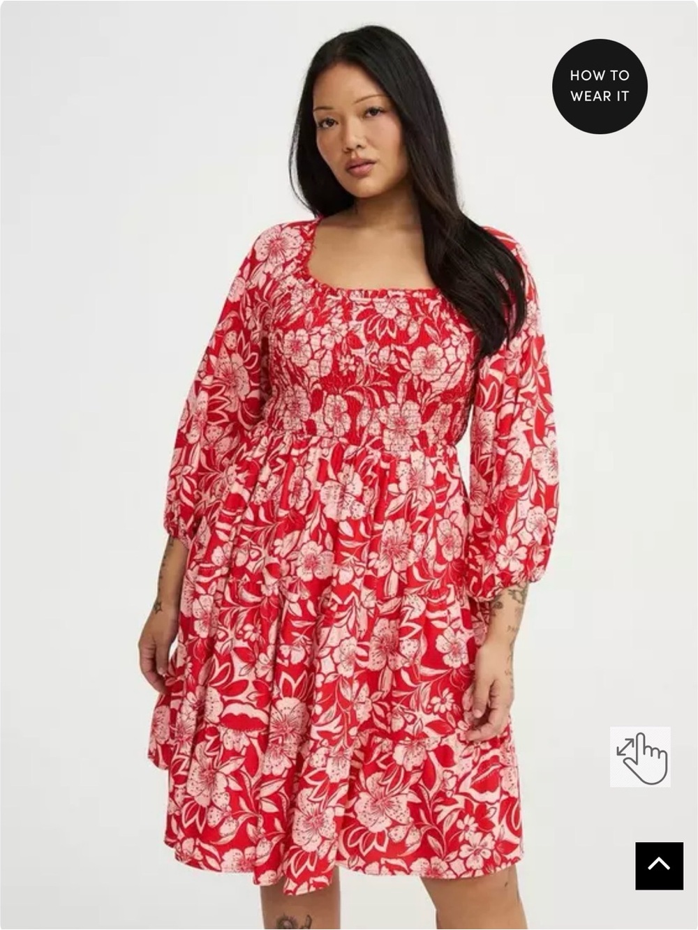 torrid Red Floral Square-Neck Smocked Mini Dress